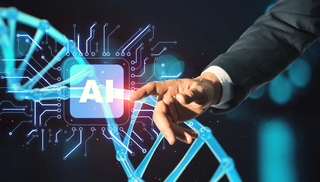 Human hand touching an AI chip representing EU AI Act compliance for high-risk AI systems